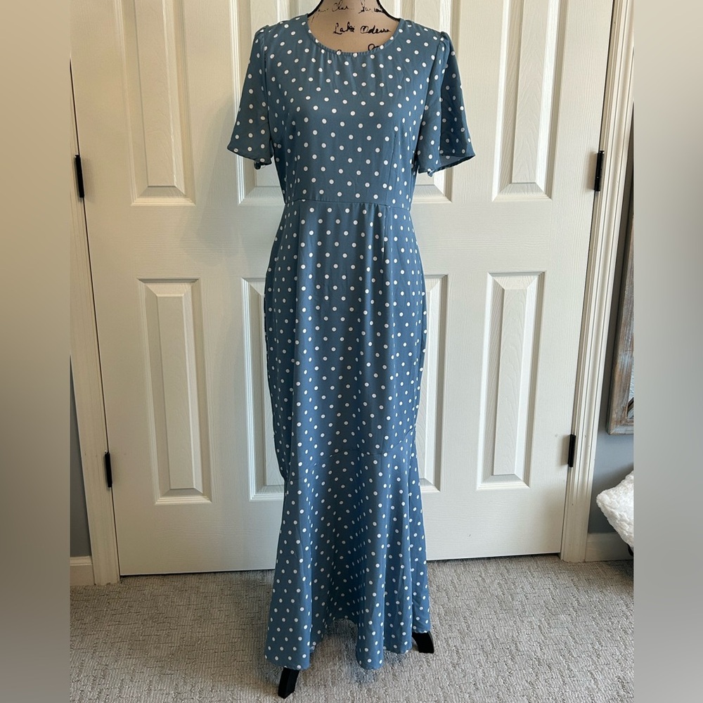 Shein Polka Dot Maxi Dress in Blue large nwot